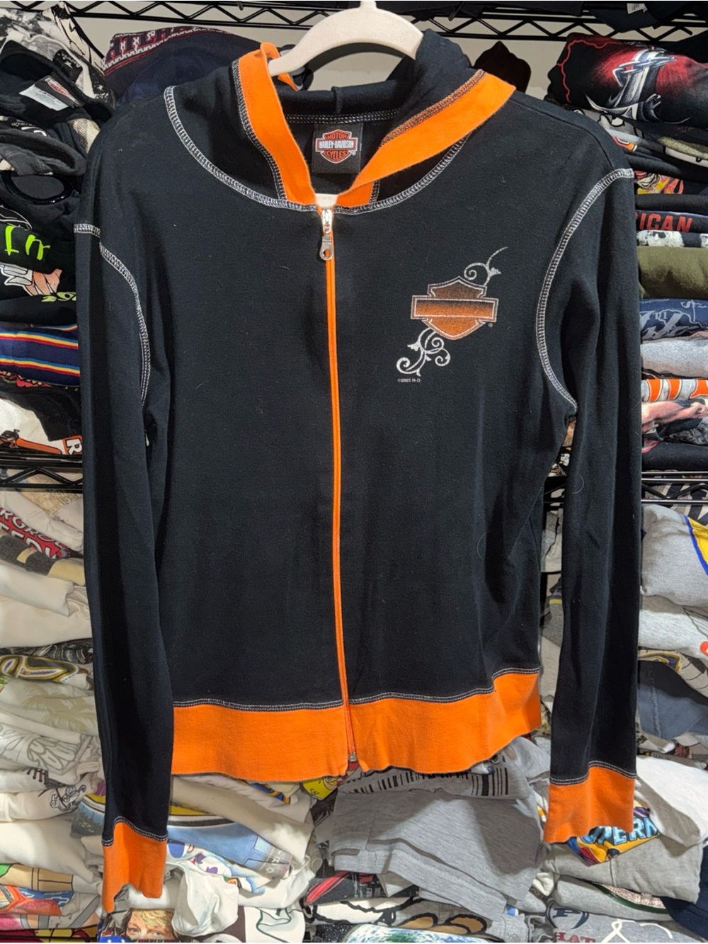Vintage Harley Davidson El Paso Texas Black And Orange Zip Up Hoodie size Small
